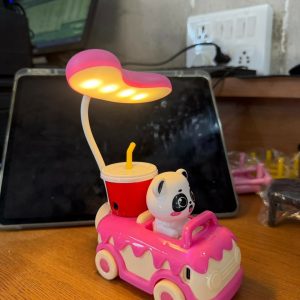 Pink Cute Panda Car LED Desk Lamp with Pen Holder Kids Study Table Light
