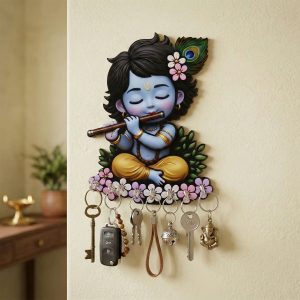 Krishna Wooden Wall Key Holder with 6 Hooks