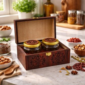 Luxury Handcrafted Wooden Gift Box with Dual Airtight Glass Jars