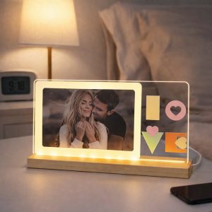 LED Love Photo Frame Lamp with Wooden Base Romantic Decor