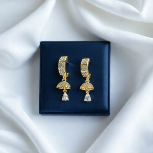 Gold-Tone Crystal Studded Huggie Drop Earrings for Women