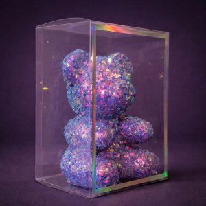 Purple Glitter Teddy Bear Showpiece with Display Box Decorative Gift
