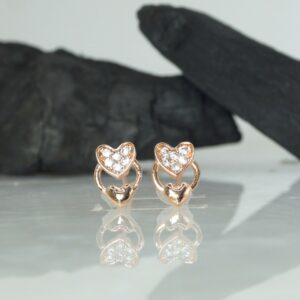 Rose Gold Plated Heart Stud Earrings with for women and girls