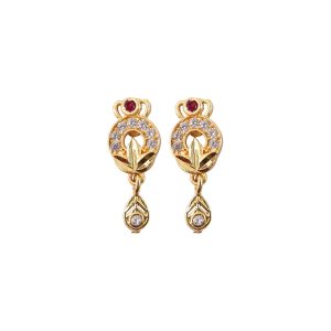Gold Finish Floral Drop Earrings with Stone Detailing (1 Pair)