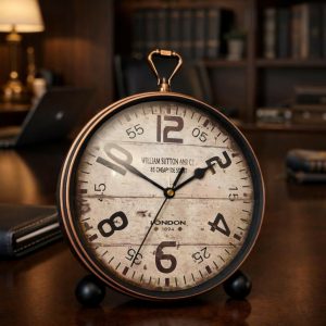 Vintage Table Clock Retro Metal Desk Clock Antique Style Decor