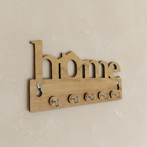Wooden Key Holder for Wall “Home” – Handcrafted MDF Key Organizer | Decorative Wall Key Stand