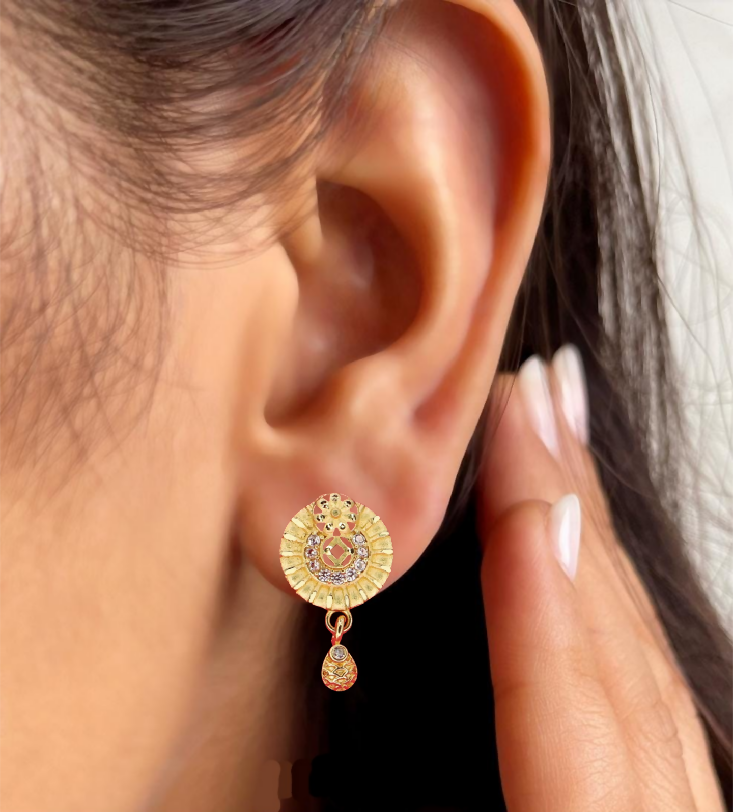 Gold Plated Round Stud Earrings with AD for women and girls - Image 4