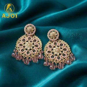 Pink Floral Beaded Earrings