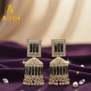 Premium Royal Black Stone Dome Jhumka Earrings