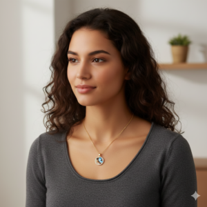 Gold Plated Blue Enamel Butterfly Circle Pendant Necklace For women and girls