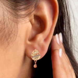 Gold Plated Filigree Drop Earrings with AD for women and girls