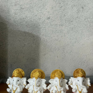 Lord Ganesha Idol Set of 4 | White & Gold Ganpati Murti for Home Temple
