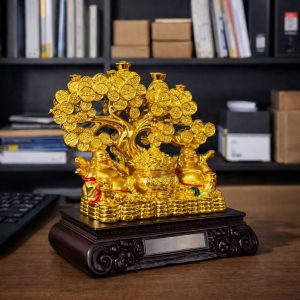 Golden Laughing Buddha Money Tree Showpiece for Home & Office Décor