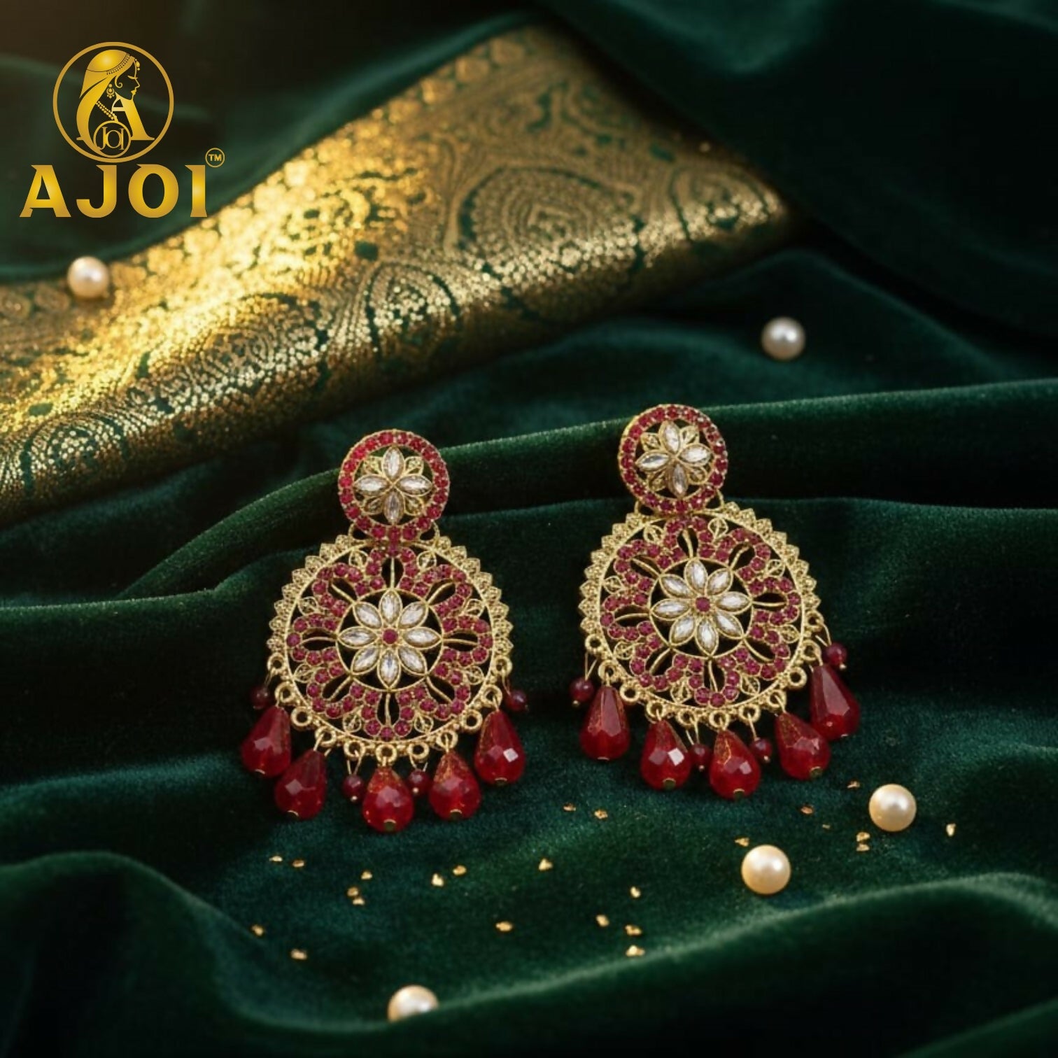 Pink Stylish Floral Earrings - Image 4