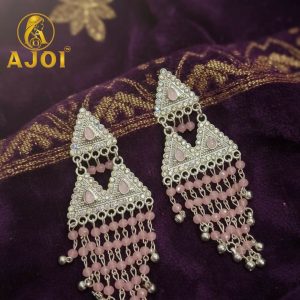 Blush Pink Stone Studded Designer Chandbali Earrings with Pearl Drops