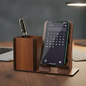 Wooden Desk Organizer with Phone & Tablet Stand