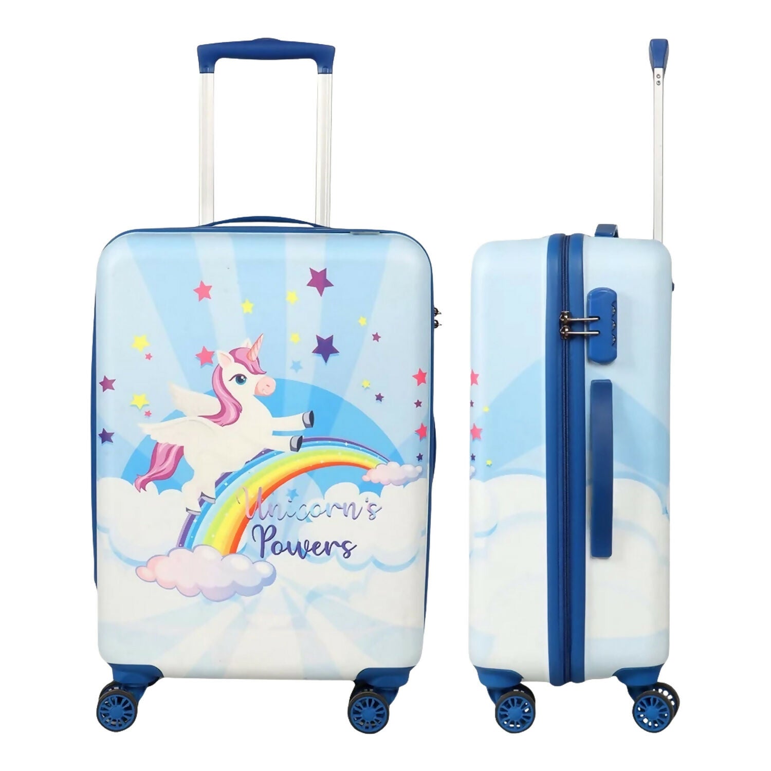 Novex Unicorn Rainbow Blue Travelling Kids Trolley Bags for Girls Luggage 4 Wheels ( 18 Inch) - Image 5