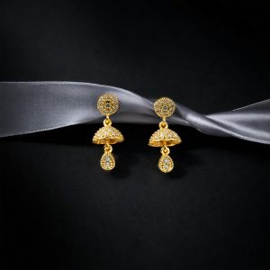 Gold-Tone Crystal Studded Floral Dome Drop Earrings for Women