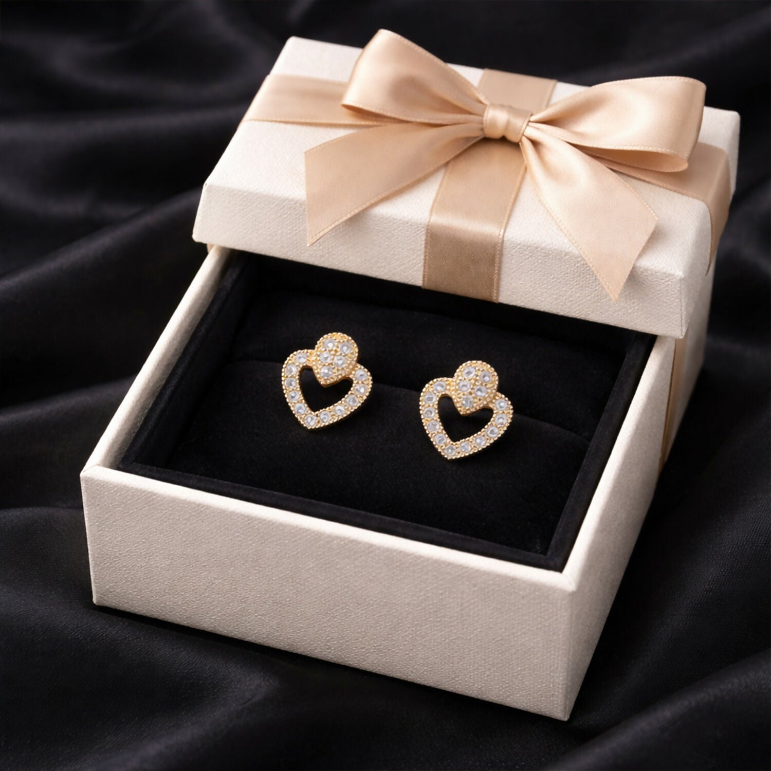 Double Heart Crystal Stud Earrings For Woman & Girl – Elegant Heart Motif Design
