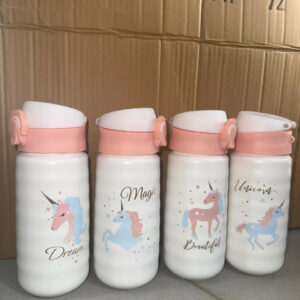 Unicorn Printed Kids Water Bottle with Flip-Top Sipper Lid | Leak-Proof BPA-Free Cute School Bottle for Girls & Toddlers | Lightweight Unbreakable Plastic Sipper for School, Travel & Daily Use | Pack of 1 (Unicorn Design)