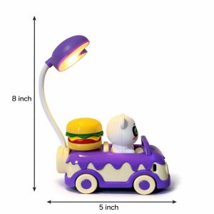 Purple Panda Car LED Desk Lamp with Pen Holder Kids Study Table Lamp
