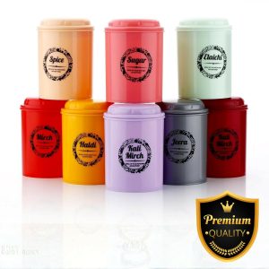 8 Pcs multi color spice and masala jar