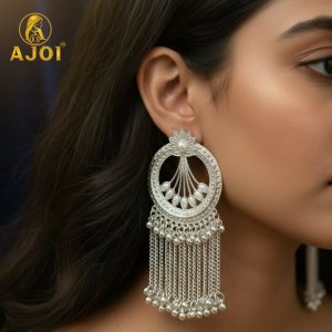 Premium Silver Floral Chain Tassel Earrings with Elegant Drop Design