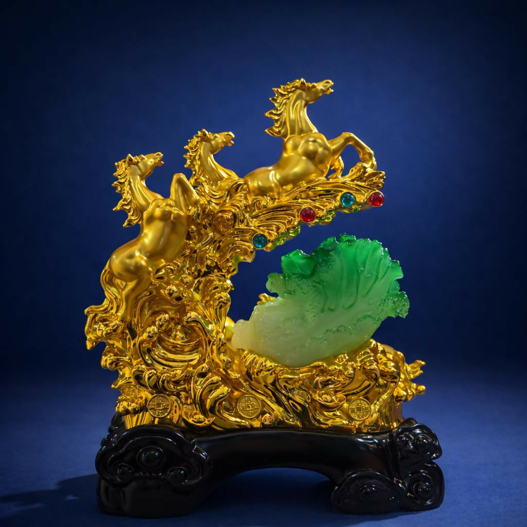 Seven Running Horses Golden Statue Feng Shui Lucky Home Decor Showpiece - Image 3
