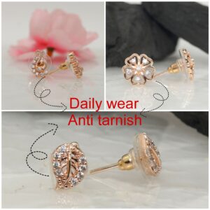 Rose Gold AD Stud Earrings Set | Floral & Peacock Design for women and girls Combo Pack of 3