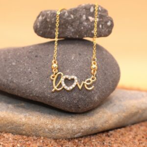 Gold Plated LOVE Heart Necklace AD Pendant For women and girls