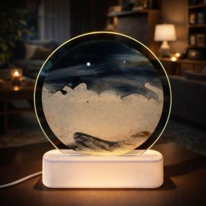 LED Round Static Grey Sand Art Lamp | Modern Ambient Decorative Night Light