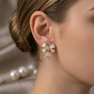 Elegant Bow Crystal Drop Earrings for Women For Girls