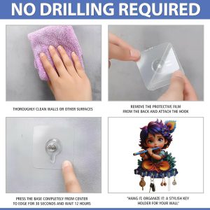 Krishna Design Wooden Key Stand for Wall with 6 Hooks