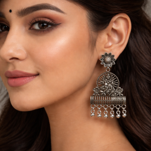 Traditional Elegant Silver Oxidised Jhumka Earrings for Women