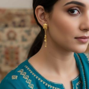Long Chain Beads Golden Earrings for Women & Girls – Traditional Fancy Jewellery
