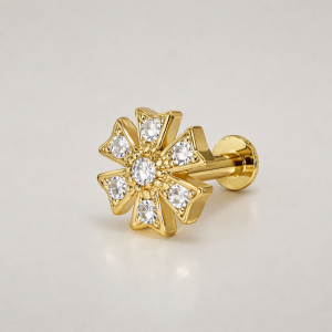 Gold Plated Floral AD Nose Pin Stud for women and girls
