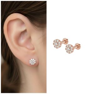 Rose Gold AD Flower Cluster Flat Back Earrings Pack of 1 Pair
