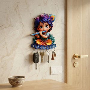 Krishna Design Wooden Key Stand for Wall with 6 Hooks