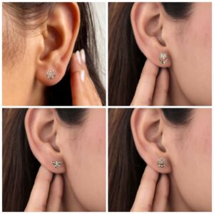 Rose Gold Stud Earrings Combo: Heart, Butterfly, Flower for women and girls Combo Pack of 4