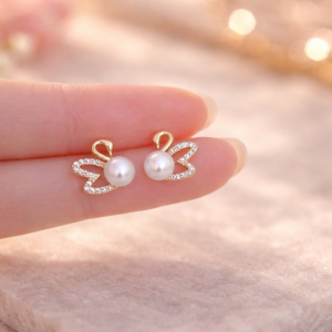 Cute Pearl Butterfly Stud Earrings for Women And Girls