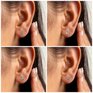 Rose Gold Plated CZ Stud Earrings Combo (4 Pairs) for women and girls