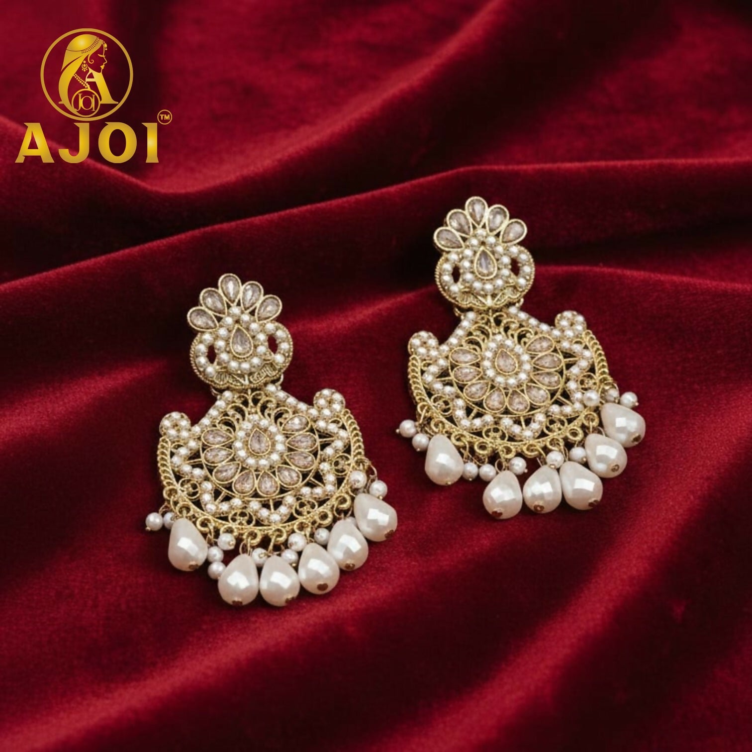 Premium Royal Pearl Chandbali Earrings with Elegant Traditional Designer Finish