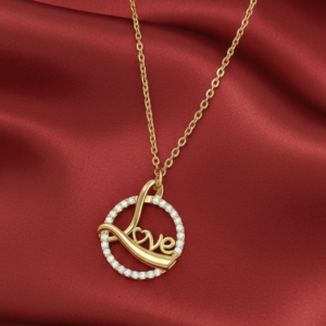 Gold plated Love Script Circle Pendant Necklace with AD For women and girls