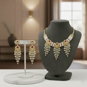 Radiant Ruby & Pearl Chandbali Choker Set with Matching Statement Earrings