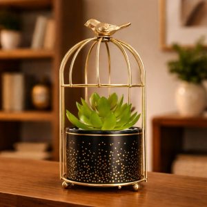 Golden Bird Cage Tabletop Planter with Decorative Pot(Color may vary)