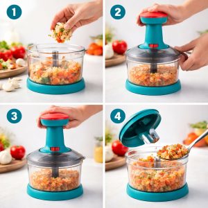 750ml Manual Push Chopper – Hand Press Vegetable Cutter & Food Processor for Onion, Garlic, Nuts & Salad