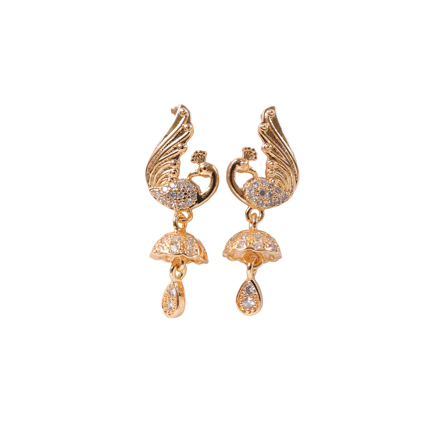 Gold-Tone Swan Design Crystal Studded Drop Earrings for Women - Image 5