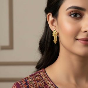 Nice 5 Line Golden Earrings for Women & Girls – Traditional Fancy Jewellery Gift