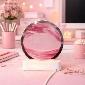 LED Round Static Blush Pink Sand Art Lamp | Cute Ambient Decorative Night Light