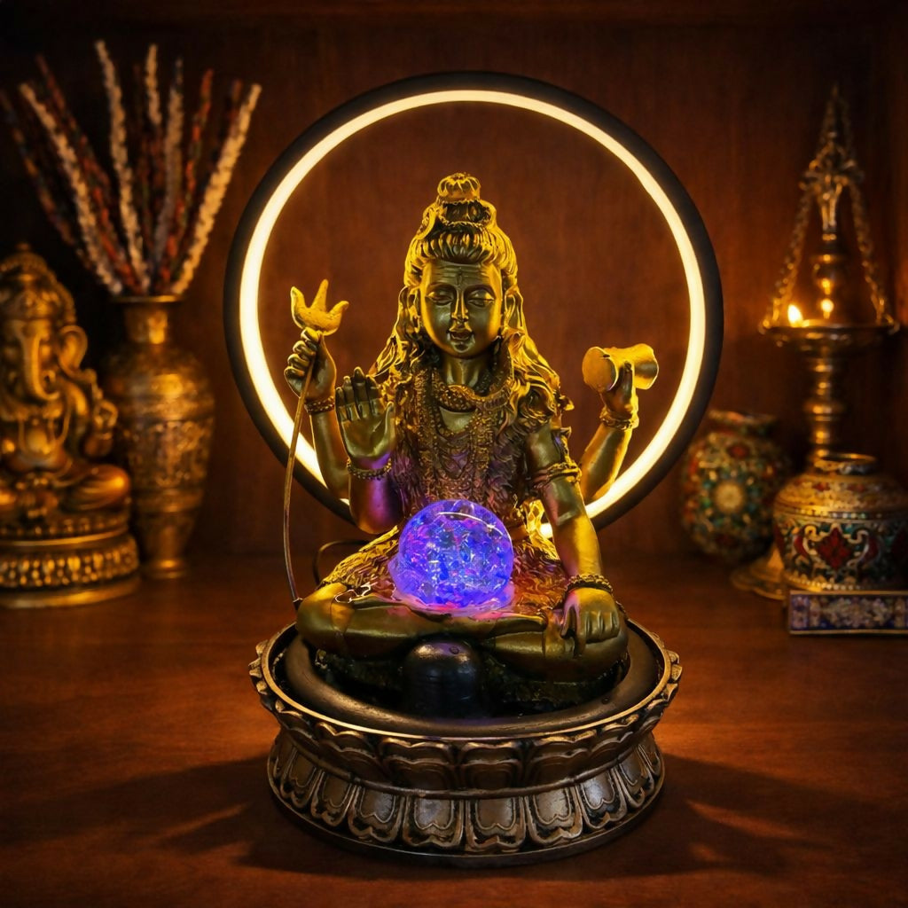 Lord Shiva LED Water Fountain with Halo Ring Light - Image 2